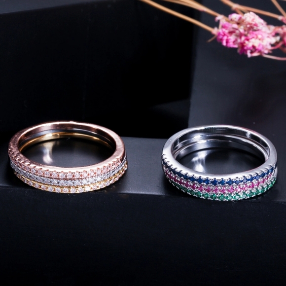 3 Band Partial Eternity Stackable Ring Set - Picture 2 of 8